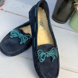 UGG Womens Size 6 Meena Blue Suede Warm Slip On Loafers Shoes Moccasins
